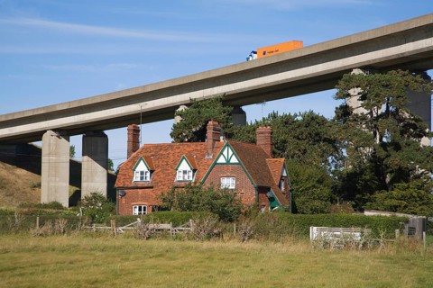 Orwell Bridge carrying the A14 trunk road over the River Orwell, Wherstead, near Ipswich, Suffolk,