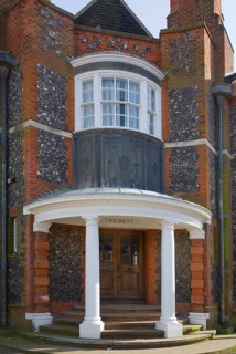 Entrance doorway to The Rest building dating from 1913, Aldeburgh, Suffolk, England, United