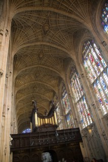 King's College chapel interior with fan vaulting, Cambridge university, Cambridgeshire, England,