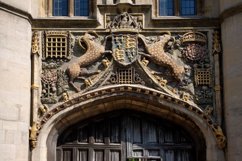Ancient Coat of Arms of the Great Gate, Christ's College, University of Cambridge, England, United