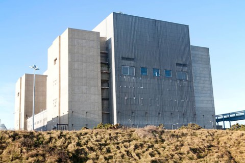 The decommissioned Magnox reactor block of Sizewell A nuclear power station, officially opened 7