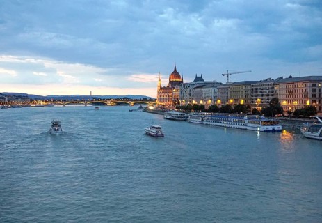 View of the Danube and the parliament building on 20 July 2019