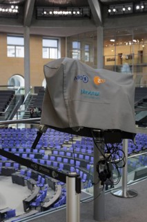 Covered television camera in the German Bundestag building, Berlin, 19/02/2024