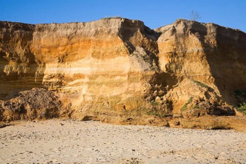 Rapid coastal erosion of soft cliffs between Benacre and Kessingland on the Suffolk coast England.