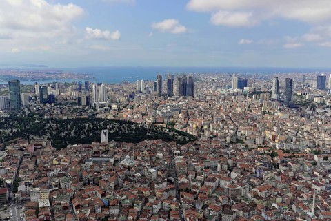 View from Istanbul Sapphire, to the south with Bosphorus and Marmara Sea, Levent, Besiktas,