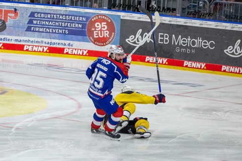23.02.2024, DEL, German Ice Hockey League, Matchday 48) : Adler Mannheim (yellow jerseys) against