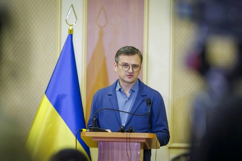 Dmytro Kuleba, Foreign Minister of Ukraine, gives a press conference in Odessa. Odessa, 24.02.2024.