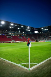 WWK Arena, interior, corner flag, logo, FC Augsburg FCA, empty, blue hour, Augsburg, Bavaria,