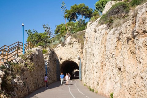 Walkway in former railway tunnels between La Cala del Moral and Rincon de la Victoria, Malaga