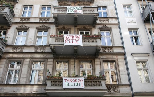 Protest by a tenants' initiative in Berlin's Kreuzberg neighbourhood. The building at Taborstrasse
