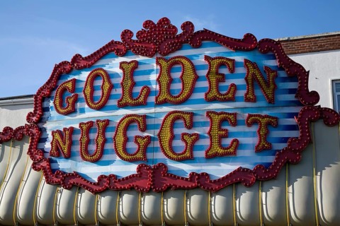 Golden Nugget amusement arcade sign, Great Yarmouth, Norfolk, England, United Kingdom, Europe