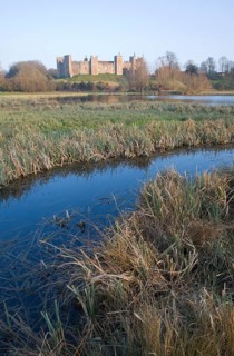 Framlingham Castle viewed over the Mere, Suffolk, England, United Kingdom, Europe