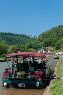 Houseboats on the Rhine-Marne Canal, Lutzelbourg, Lorraine, France, Alsace, Europe