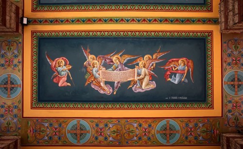 Close-up, ceiling painting, Katholikon, Monastery of St Theodora, Thessaloniki, Macedonia, Greece,