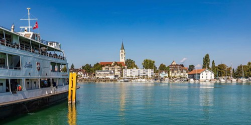 Ferry in the harbour of Romanshorn, Lake Constance, Canton Thurgau, Switzerland, Europe