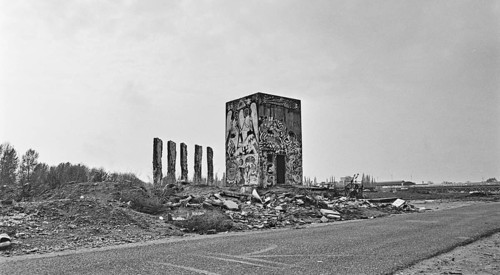 Ruins of a GDR watchtower after the fall of the Wall, near Lehrter Stadtbahnhof, Mitte district,