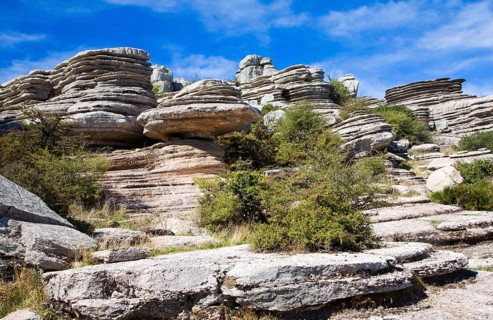 Dramatic limestone scenery of rocks shaped by erosion and weathering at El Torcal de Antequera
