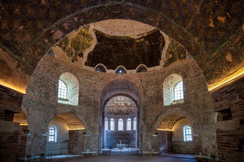 Interior view of Rotonda, Rotunda of Galerius, Roman circular temple, chancel, altar, ceiling