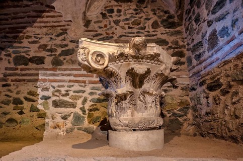 Interior view of the crypt, remains of the Roman baths, Hagios Demetrios church, also known as