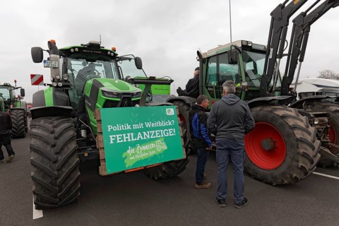 Tractor with sign, Far-sightedness is not an option, Farmer protests, Demonstration against