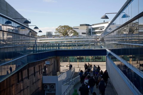 Modern architecture buildings Tremough campus, University College Falmouth, Cornwall, England,