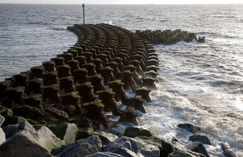 Coastal defences on the North Sea coast in East Anglia at Cobbold's Point, Felixstowe, Suffolk,