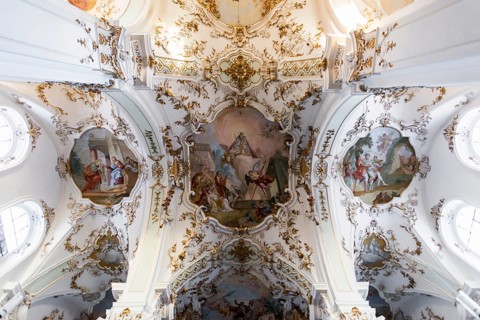 Pilgrimage church, interior view, Andechs Monastery, Fuenfseenland, Pfaffenwinkel, Upper Bavaria,