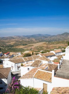 Rooftops in the Andalucian village of Zahara de la Sierra, Cadiz province, Spain in the Parque