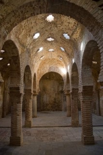 Star shaped skylights in vaulted roof of Arab Baths, Banos Arabes, Ronda, Spain, Europe