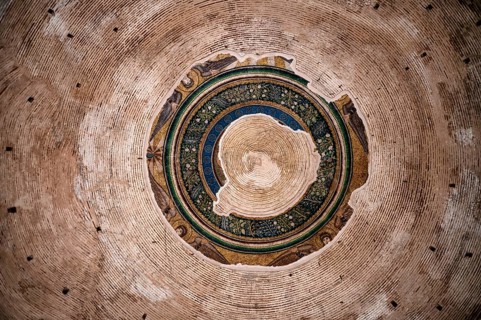 Interior view of Rotonda, Rotunda of Galerius, Roman round temple, dome with ceiling mosaic,