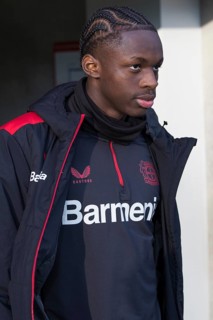 Football match, Noah MBAMBA Bayer Leverkusen Portrait, Voith-Arena football stadium, Heidenheim