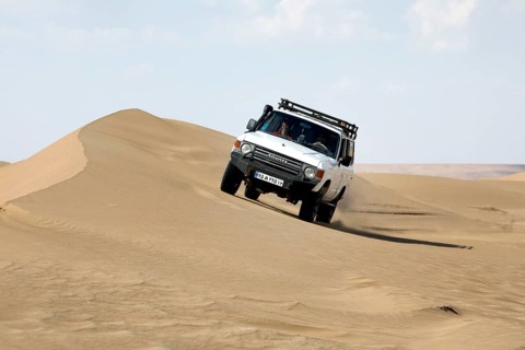 Safari with a Toyota Landcruiser off-road vehicle through the Mesr Desert, Iran, Asia