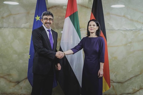 (R-L) Annalena Baerbock (Alliance 90/The Greens), Federal Foreign Minister, and Sheikh Abdullah bin