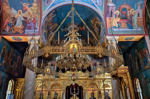 Interior view, altar, Katholikon, Monastery of St Theodora, Thessaloniki, Macedonia, Greece, Europe