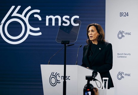 Kamala Harris, US Vice President, recorded during a speech at the Munich Security Conference (MSC)