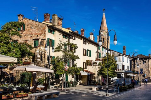 Old town with Basilica di Santa Eufemia, Citta vecchia, island of Grado, north coast of the