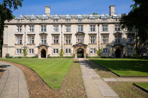 Historic Second Court building and lawn, Christ's College, University of Cambridge, England, United