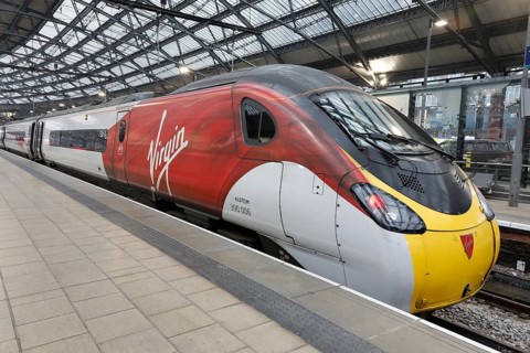 A Virgin Train at Liverpool station. The vehicles of the British Class 390, also known as Pendolino