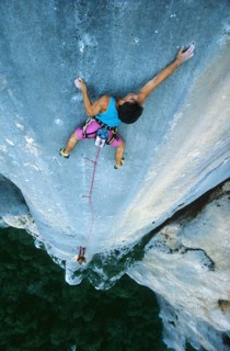 Christoph Bucher in route called Echographie, 8a plus, Georges du Verdon, Haute Provence, France,