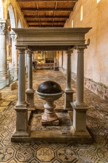 Baptismal font, Basilica of Aquileia from the 11th century, largest floor mosaic of the Western