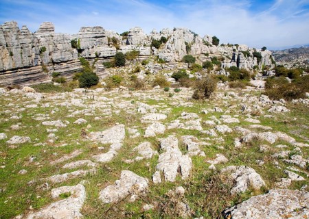Dramatic limestone scenery of rocks shaped by erosion and weathering at El Torcal de Antequera