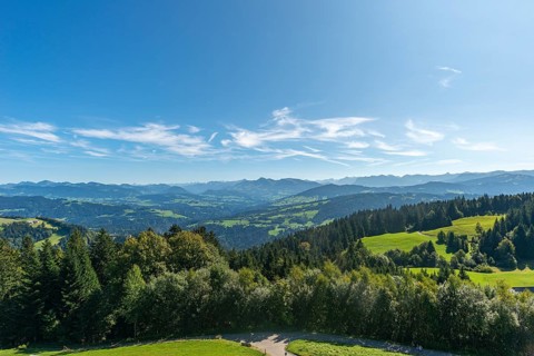 Alpine view from the Pfaender, 1064m, local mountain of Bregenz, Vorarlberg, Alps, Austria, Europe