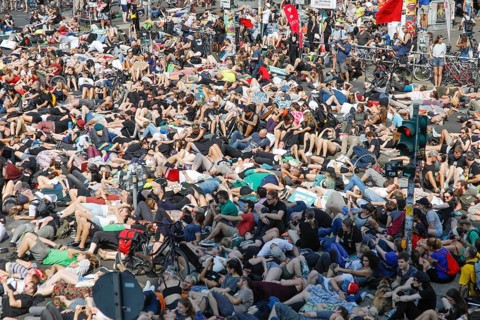 Mass die In, at the Official Animal Rights March demo at Rosenthaler Platz in Berlin. The Animal