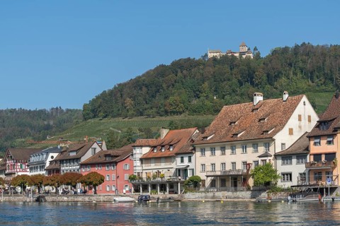 Stein am Rhein, cityscape, Hohenklingen Castle, mountain, blue sky, Canton Schaffhausen,