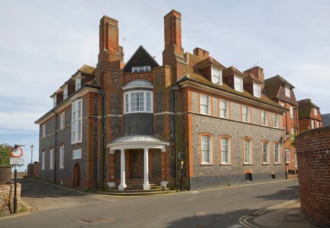 Entrance doorway to The Rest building dating from 1913, Aldeburgh, Suffolk, England, United