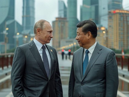 Russian President Vladimir Putin stands with General Secretary of China Xi Jinping, ai generated,