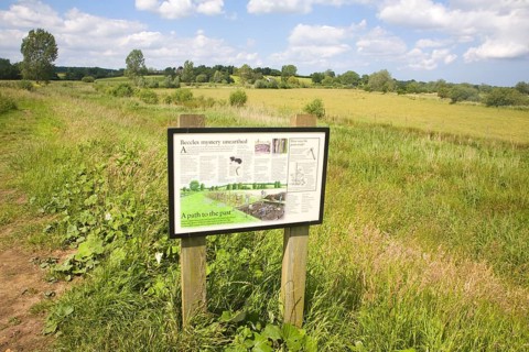 Information board at site of prehistoric trackway, Beccles, Suffolk, England, United Kingdom,