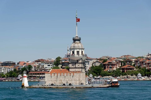 Lighthouse, Leander Tower or Maiden Tower, Kiz Kulesi, island in the Bosporus, Ueskuedar, Istanbul,