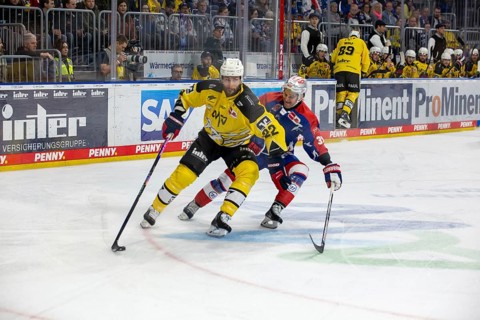 23.02.2024, DEL, German Ice Hockey League, 48th matchday) : Adler Mannheim (yellow jerseys) against