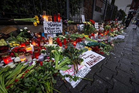 Photos, candles, grave lights and flowers for the Russian opposition leader Alexei Navalny, who